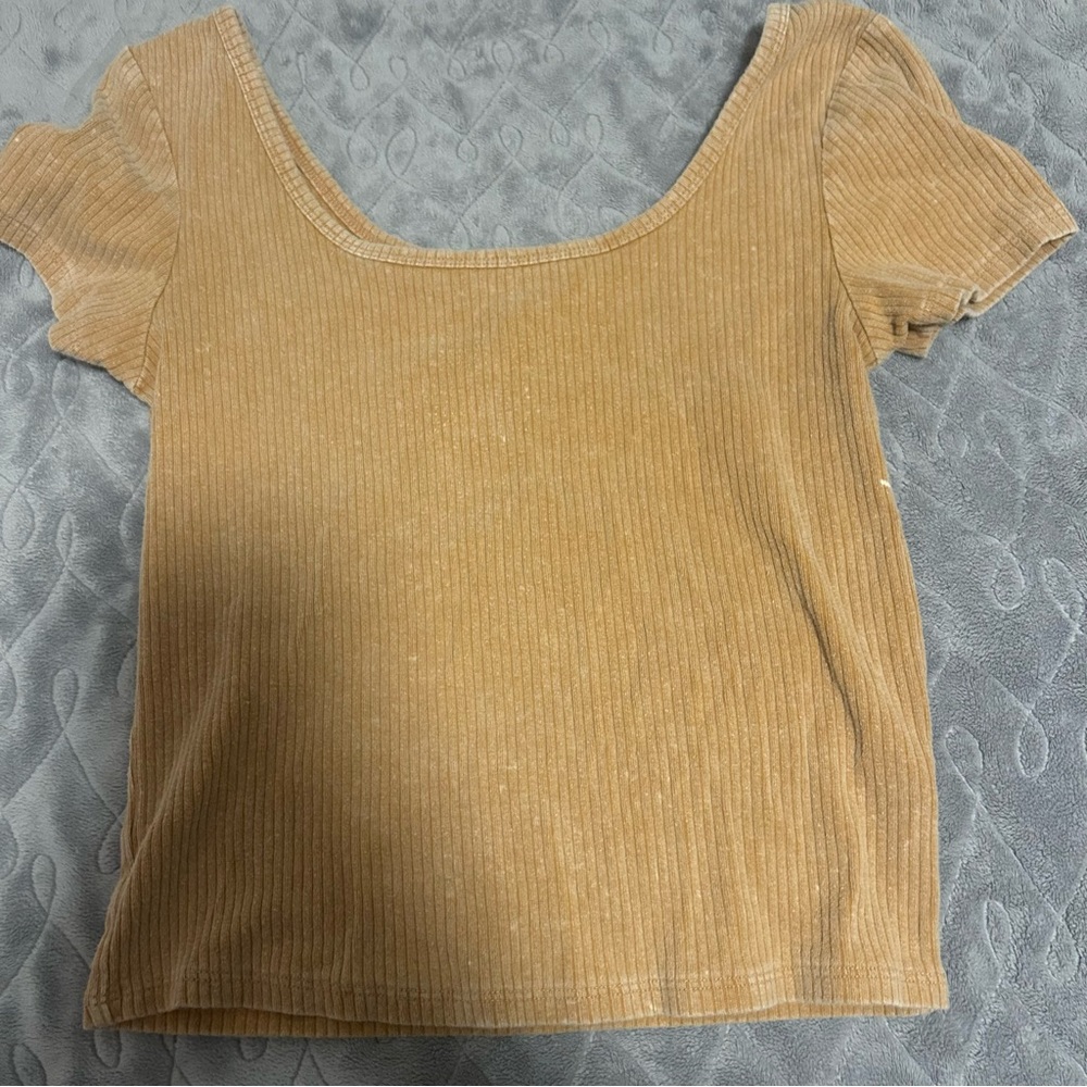 Wild Fable Ribbed Short Sleeve Top - Tan